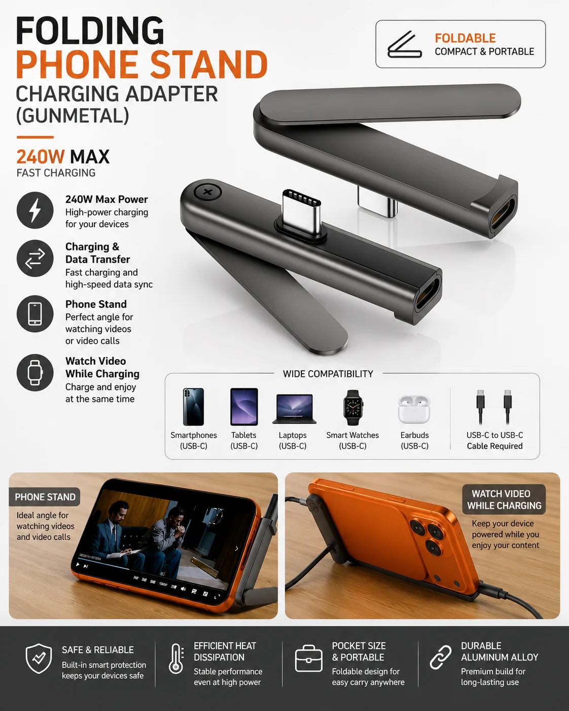 Foldable Phone Stand Adapter | محول شحن وحامل هاتف قابل للطي